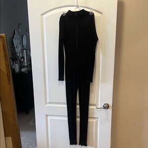 naked wardrobe Black Long-Sleeve Zip-Front Jumpsuit